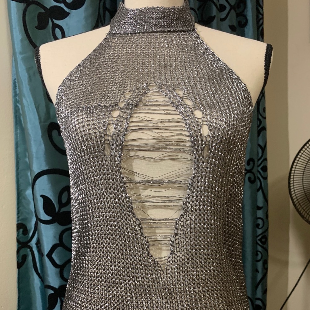 Knitted Metallic Halter Top and Skirt